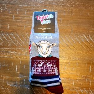 Twisted Toes "Fleece Navidad" Christmas Funny Socks 2 Pairs Men's $5 Bundled